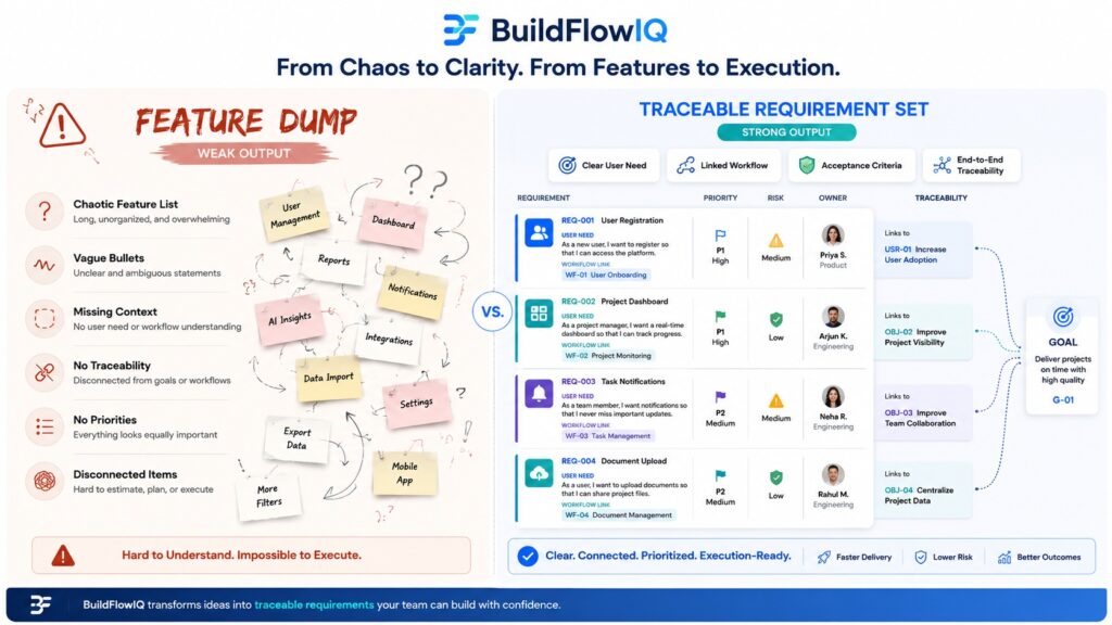 requirements generation AI, product requirements AI, AI PRD generator, Blueprint generator, software requirements planning, execution-ready requirements
